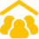 Community gathering under a shelter icon